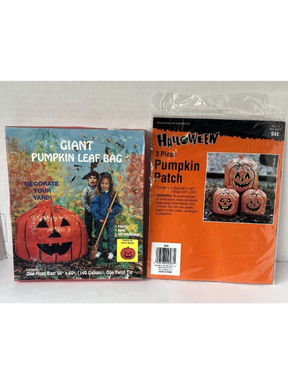 Vtg Halloween Yard Decor Pumpkin Face Leaf Bag Lot Giant and 3 Piece Set NOS